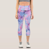 ピンクブルー抽象芸術ブラシストロークデザイン カプリレギンス (正面)
