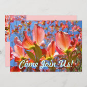 ピンクブルー招待状ドッグウッドツリーフラワーズフローラ 招待状 (正面/裏面)