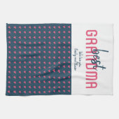 ピンクブルー最高のハートおばあちゃんの母の日 キッチンタオル (横)