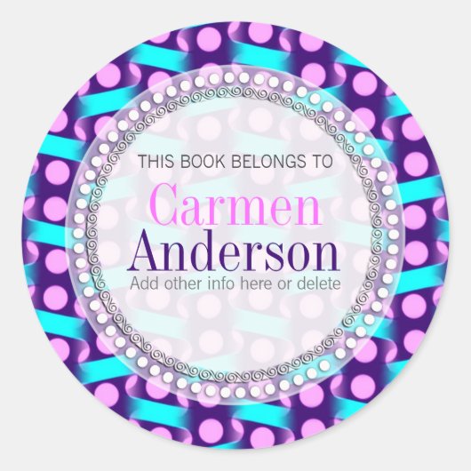 ピンクブルー柄ギフトブックラベルシール ラウンドシール (正面)