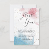 ピンクブルー水彩洗浄性別表示パーティー サンキューカード (正面)
