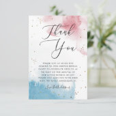 ピンクブルー水彩洗浄性別表示パーティー サンキューカード (スタンド正面)