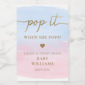 ピンクブルー水彩赤ちゃんシャワーボトルラベル ワインラベル (シングルラベル)