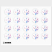 ピンクブルー水彩雲モノグラムウェディング ラウンドシール (シート)