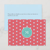 ピンクブルー水玉模様フラットサンキューカード サンキューカード (正面/裏面)