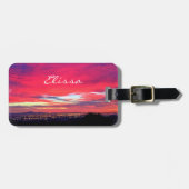 ピンクブルー沿岸サンセットフォトスクリプト名前をカスタムする ラゲッジタグ (正面横)