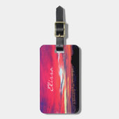 ピンクブルー沿岸サンセットフォトスクリプト名前をカスタムする ラゲッジタグ (正面縦)