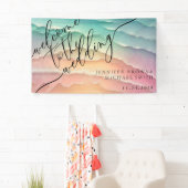 ピンクブルー海ビーチサマーパーティー歓迎結婚 横断幕 (インサイチュ)