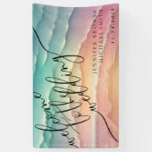 ピンクブルー海ビーチサマーパーティー歓迎結婚 横断幕 (縦)