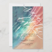 ピンクブルー海ビーチ水彩エレガント夏 セーブザデート (正面)