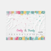 ピンクブルー男の赤ちゃんガールツインズマイルストーン フリースブランケット (正面(横))