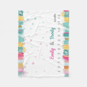 ピンクブルー男の赤ちゃんガールツインズマイルストーン フリースブランケット (正面)