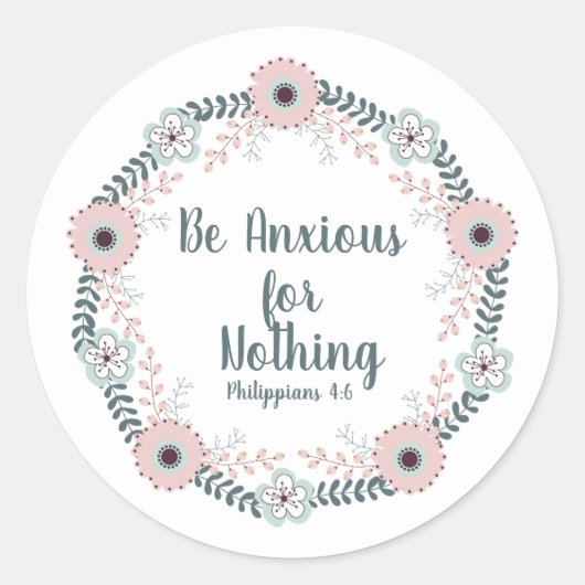 ピンクブルー白フローラ聖書聖句 ラウンドシール (正面)