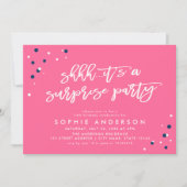 ピンクブルー紙吹雪サプライズパーティー誕生日 招待状 (正面)