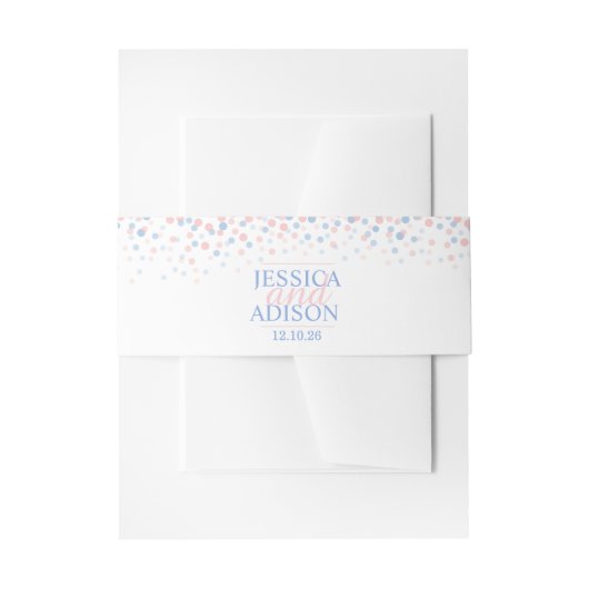 ピンクブルー紙吹雪ド結婚ットのカスタムベリーバンド 招待状ベリーバンド (正面例)