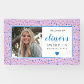 ピンクブルー紙吹雪フォトスイート16へようこそ 横断幕 (横)