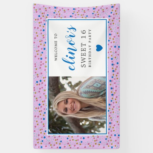 ピンクブルー紙吹雪フォトスイート16へようこそ 横断幕 (縦)