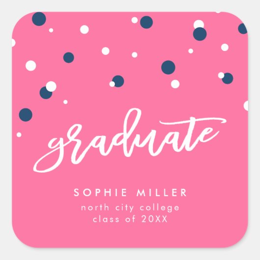 ピンクブルー紙吹雪大学院卒業 スクエアシール (正面)