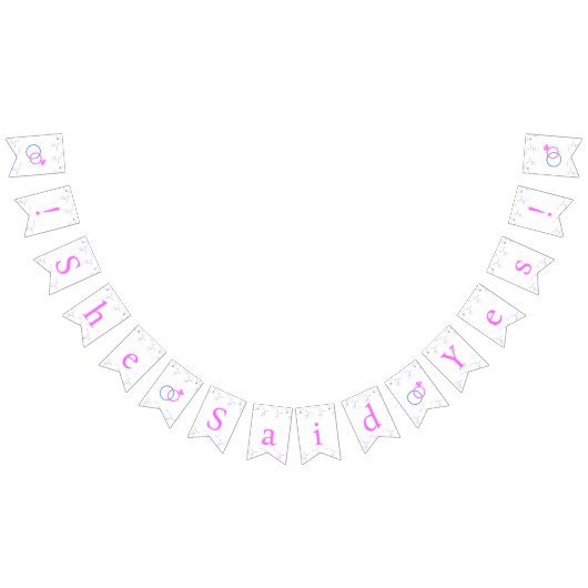 ピンクブルー結婚のリングや輪彼女はYesと言った！シルバーホワイト バンティングフラッグ (全)