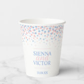 ピンクブルー結婚紙吹雪名前をカスタムする紙カップ 紙コップ (裏面)