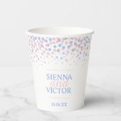 ピンクブルー結婚紙吹雪名前をカスタムする紙カップ 紙コップ (正面)