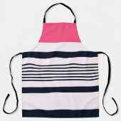 ピンクブルー縁どストライプ エプロン (正面)