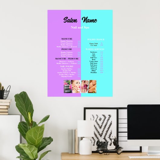 ピンクブルー美しいネイルサロン価格表メニュー ポスター (ホームオフィス)
