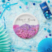 ピンクブルー花模様アジサイエレガント花 ペーパープレート (パーティー)