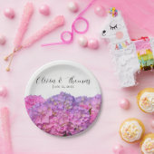 ピンクブルー花模様アジサイエレガント花 ペーパープレート (パーティー)