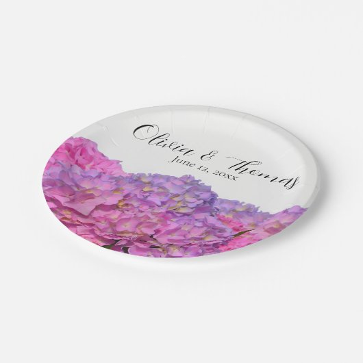 ピンクブルー花模様アジサイエレガント花 ペーパープレート (アングル)