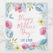 ピンクブルー花模様ハッピーマザーズデイ ワインラベル (シングルラベル)