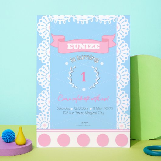 ピンクブルー誕生日招待状for Girls 招待状