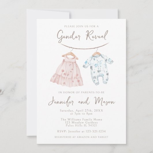 ピンクブルー赤ちゃん服ボホジェンダーが明らかにする 招待状 (正面)