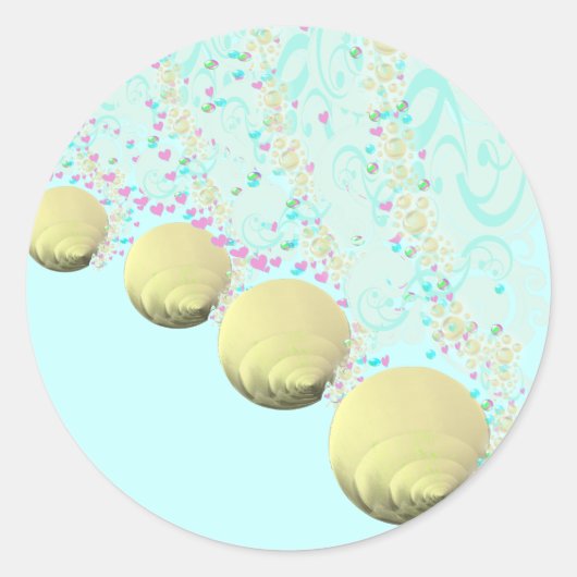 ピンクブルー金ゴールドシーシェルビーチ結婚式 ラウンドシール (正面)