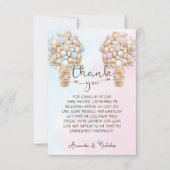 ピンクブルー金ゴールドテディベア性別リビール サンキューカード (正面)