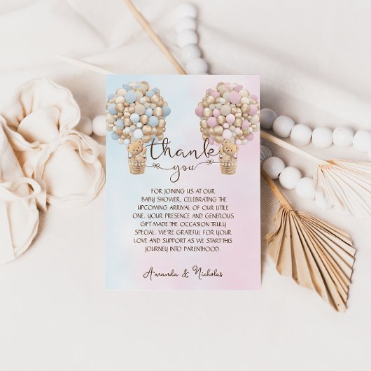 ピンクブルー金ゴールドテディベア性別リビール サンキューカード