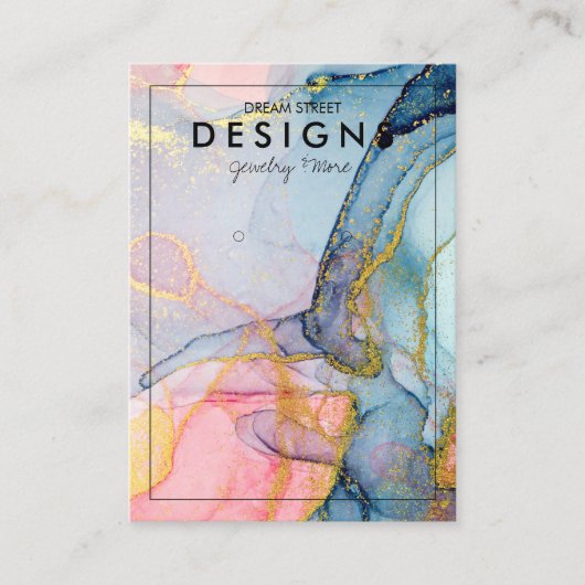 ピンクブルー金ゴールドトレンディーイヤリングディスプレイカード 名刺 (正面)