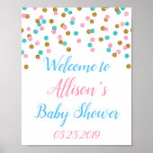 ピンクブルー金ゴールドドットカスタムウェルカムサイン ポスター (正面)