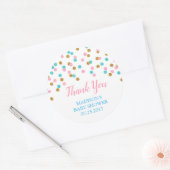 ピンクブルー金ゴールドドット赤ちゃんシャワーメッセージカード ラウンドシール (封筒)