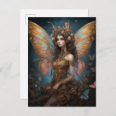 ピンクブルー金ゴールドフェアリーファンタジーアート ポストカード (正面/裏面)