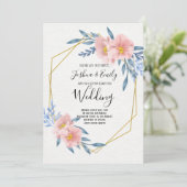 ピンクブルー金ゴールドフローラ赤面幾何結婚の 招待状 (スタンド正面)