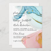 ピンクブルー金ゴールド水彩結婚式招待状 招待状 (正面/裏面)