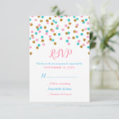 ピンクブルー金ゴールド紙吹雪ベビーシャワーRSVPカード 出欠カード (スタンド正面)