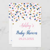 ピンクブルー金ゴールド紙吹雪性別リビールシャワー 招待状 (正面/裏面)