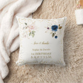 ピンクブルー金ゴールド花双生児1歳バプテスマ クッション (ブランケット)