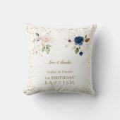 ピンクブルー金ゴールド花双生児1歳バプテスマ クッション (正面)