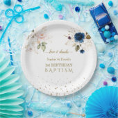 ピンクブルー金ゴールド花双生児1歳バプテスマ ペーパープレート (パーティー)