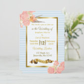 ピンクブルー金ゴールド花鳥結婚式招待状 招待状 (スタンド正面)