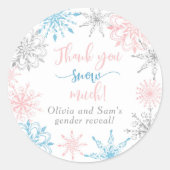 ピンクブルー雪片ありがとう雪 ラウンドシール (正面)