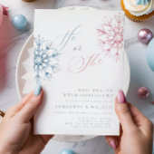 ピンクブルー雪片ジェンダー表示パーティー 招待状